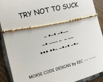 TRY NOT To SUCK Morse Code Necklace, Secret Message Jewelry, Morse Code Jewelry, Secret Code