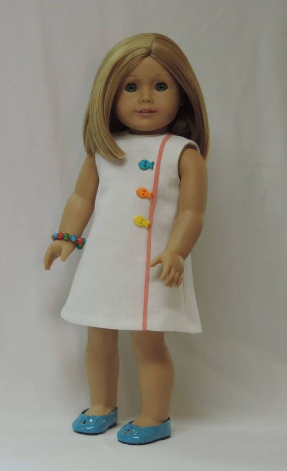 18 inch American doll clothes 1960's white linen dress