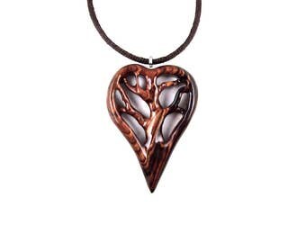 Wooden Tree of Life Pendant, Wooden Heart Pendant, Tree of Life Pendant, Tree of Life Necklace, Heart Necklace, 5th Anniversary Gift for Her
