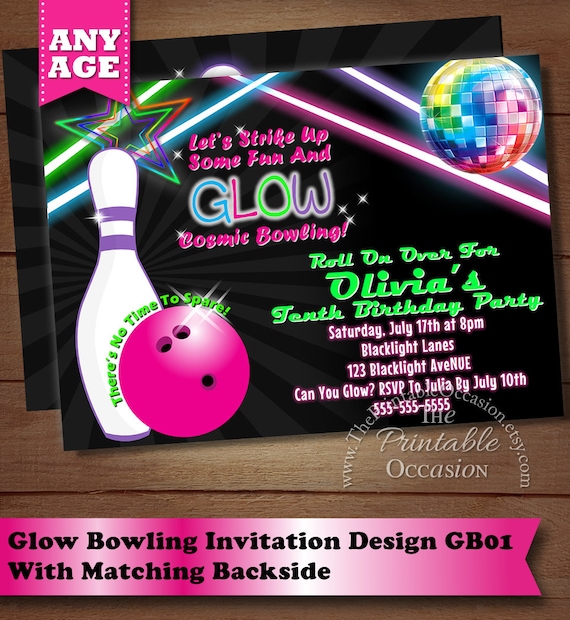 Cosmic Bowling Party Invitations 1