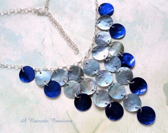 Blue Waterfall Necklace / Bib Necklace / Womens Necklace / Cascading Shell Necklace / Fashion Necklace / Beach Jewelry / Beach Necklace