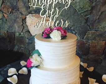 Custom Happily Ever Name Cake Topper, 6" inches wide, Personalized Wedding Cake Topper, Wood Cake Topper, Rustic Cake Topper, Fairytale