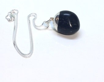 Natural Black Onyx Pendant Sterling Silver Black Onyx Necklace Natural Onyx Pendant Black Stone Pendant Sterling Necklace Rustic