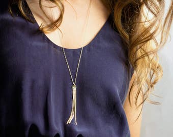 Long Gold Tassel Necklace / Chain Tassel, Simple Minimal Tassel Necklace, Long Length Options / Layering Necklace by Layered and Long LN506