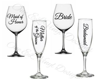 Wedding Party Titles for DIY Glasses - Bridesmaid, Maid of Honour ...For Champagne, Wine, Beer glasses, Coffee Mugs ... Glass NOT Included