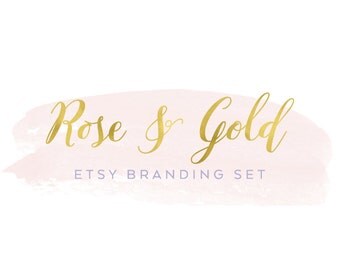 Etsy Cover Photo - Etsy Banner - Etsy Shop Set - Rose & Gold - Watercolor Gold Foil Blush Pink