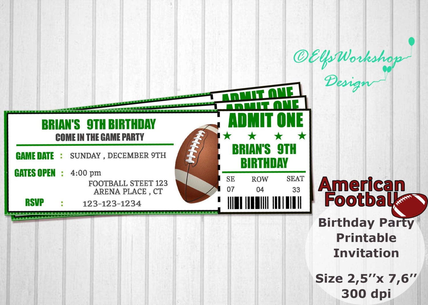 Football invitation Football ticket invitation Printable