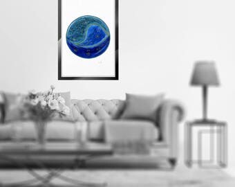 Watercolor Moon Print, Full Moon Print, Moon Art Print, Watercolor Moon Poster, Celestial Print, Black and White, Wall Art, Celestial Poster