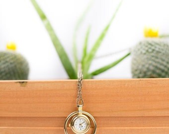 Vintage Gold Watch Necklace // Timepiece // Embassy Quartz // Base Metal Bezel // Japan