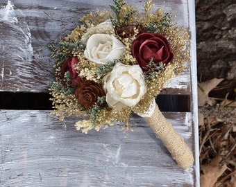Mini Bouquet Maroon Bouquet Burgundy Bouquet Rustic Bouquet Wedding Bouquet Sola Bouquet Gold Maroon Bouquet Burgundy Woodland Bouquet Sola