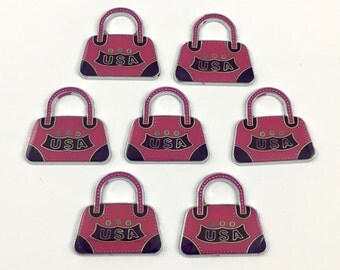 7 handbag U.S.A.enamel and silver tone charms, 24mm to 25mm# CH 0549