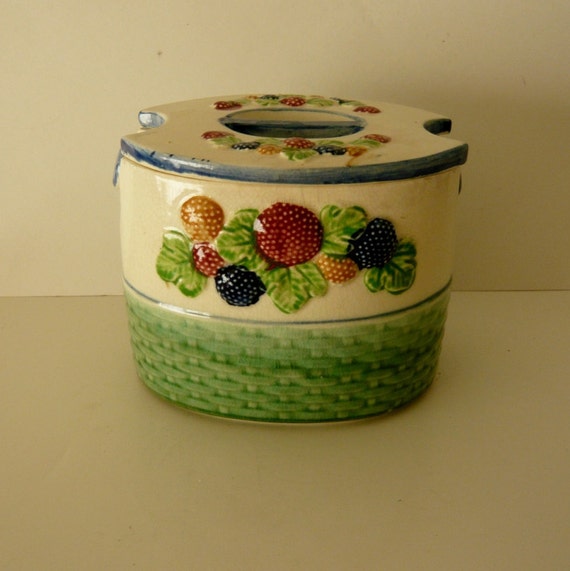 Japanese Majolica Biscuit Box Cookie Jar with Lid Raised