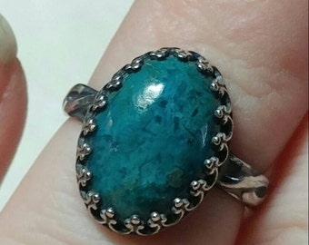Victorian Blue Stone Ring | Chrysocolla Ring | Sterling Silver Ring Sz 5 | Blue Green Gemstone Ring | Ocean Blue Statement Ring