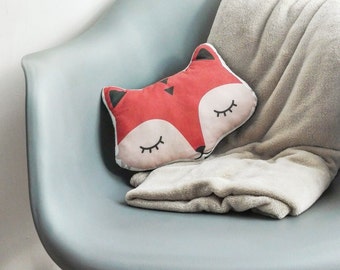 Fox Pillow Organic Fabric Fox Cushion Kid's Room Decor
