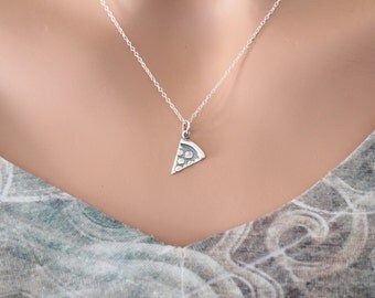 Sterling Silver Pizza Charm Necklace, Pizza Necklace, Silver Pizza Necklace, Pizza Lover Necklace, Pepperoni Pizza Necklace, Pizza Charm