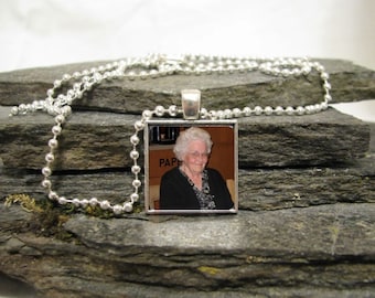 20mm Square Charm Pendant Necklace, Custom Photo Pendant Necklace