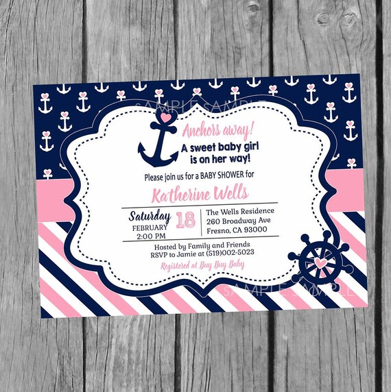 Nautical Baby Shower Invitation. Pink and Blue Nautical