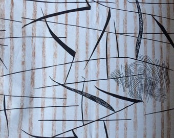 Mid Century LUCIENNE DAY TARN Heals Fabric Vintage 1950's Fabric White textile Abstract Art Britain Furnishing Eames Mahler