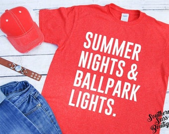 Summer nights and ballpark lights, Summer shirt, Softball mom, Baseball mom, Softball shirt, Baseball shirt, Mom life, Baseball, Softball