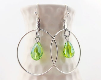 Teardrop earrings - Green dangle earrings - green crystal - teardrop jewelry - green teardrop dangle earrings - green disco party earrings