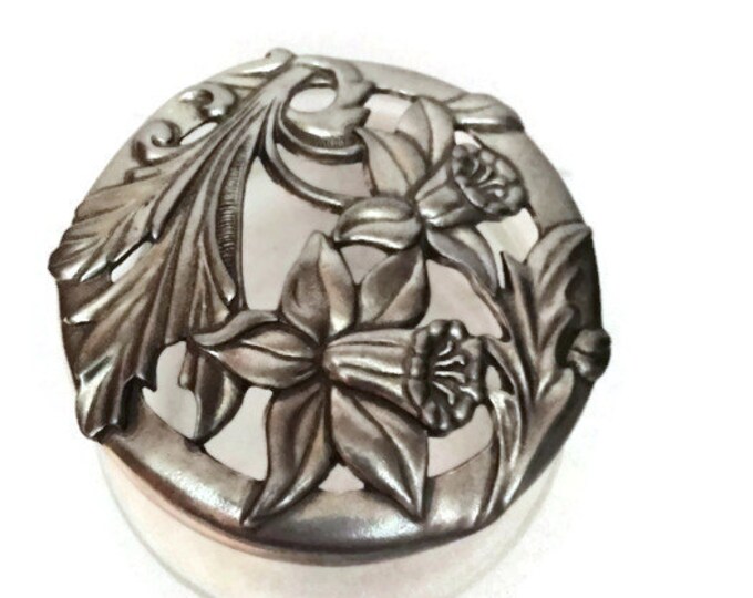 Vintage Lily Potpourri Bowl - Seagull Pewter - Lilies and Leaves Potpourri Dish - made in Canada,