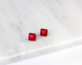 Square Coral Earring/ Square Coral Studs/ Red Coral Earrings/ Coral Stud Earrings/ Silver Coral Earrings