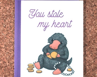 Harry Potter Valentine Card / Niffler you stole my heart / Newt, Valentine, love card, niffler card, fantastic beasts
