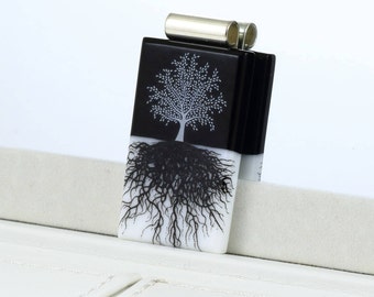 Tree of Life Fused Glass Pendant - Monochrome Glass - Black and White Pendant - Tree Pendant. JBT370