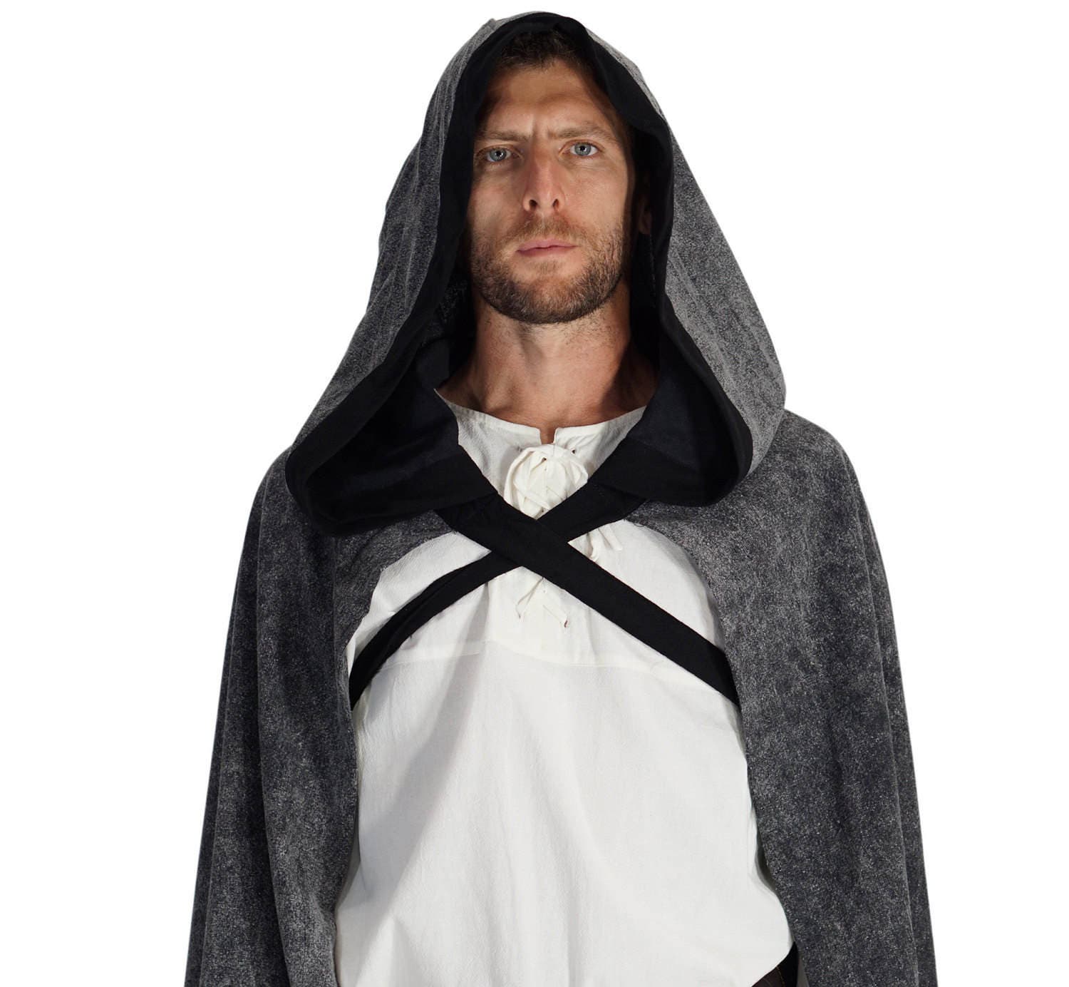 HOODED CLOAK With trim and ties. Shawl Cape Gray Jedi