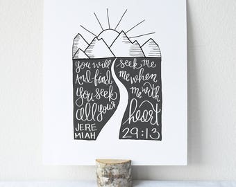 Jeremiah 29:13 Printable Bible Verse Art Print 8x10 Digital Wall Art Gift