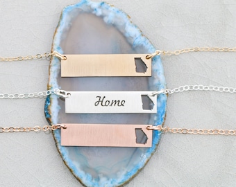 SALE • Georgia State Necklace • Georgia Jewelry • Rose Gold Bar Necklace • State Charm • Location Jewelry • Long Distance Relationship Gift
