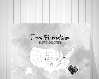 Best Friend Long Distance Present, Going Away Gift for BFF, Sister Gift, Birthday Gift for Grandma, Two-State Personalized Canvas Map -49477