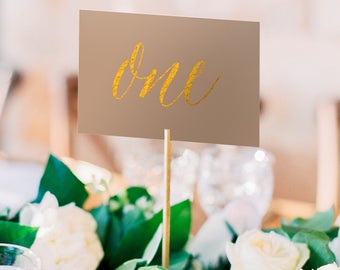 Asterism Gold Foil Table Numbers - Natural Paper - Two Sided - Wedding Table Numbers with Gold / Silver / Rose Gold Foil by Pineapple
