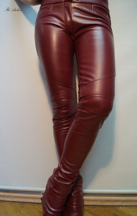 brown skinny leather pants