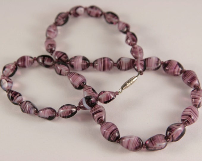 Violet Quartz Necklace Little Beads Striped Necklace Purple Gemstones Jewlery Vintage Granny Jewelry Retro Agate Lace Necklace Rutilated