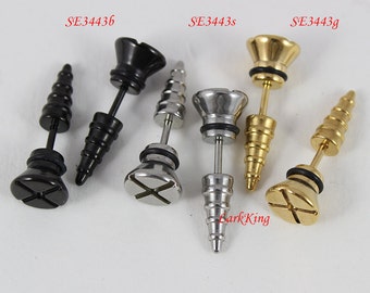 Black stud, black screw studs, black stud earrings, black screw earrings, men earrings, guy earrings, gold stud earrings, mens studs, SE3443