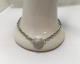 Bracelet silvery with sparkling heart, special Valentine ref 839