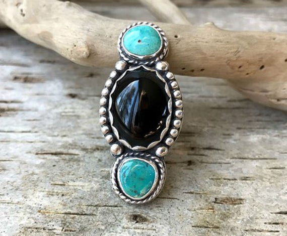 Turquoise Onyx Ring Southwestern Jewelry Black Onyx Ring