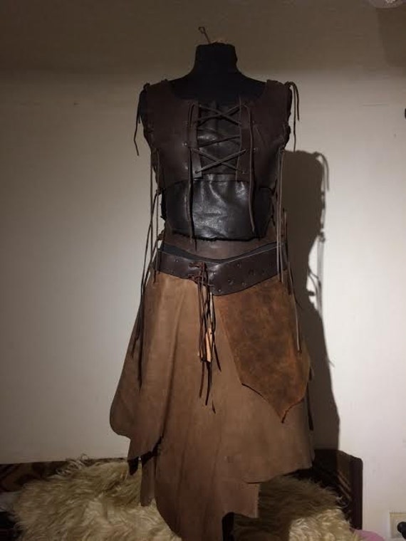 Leather Skirt long Brown Woman Lagertha Medieval Larp elves
