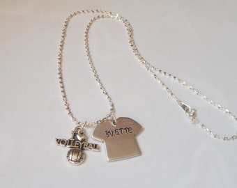 I love volleyball necklace, sterling silver necklace, hand stamped necklace, custom name necklace, gift giving, I love volleyball charm