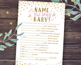 Blush and Gold Baby Shower Girl Printable, Name That Song Baby Game, Music Trivia Activity, Unique Baby Shower Games, Instant Download PDF