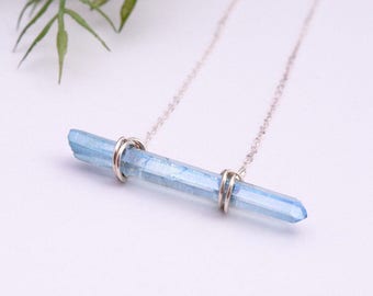 Aqua Aura necklace,Sterling crystal necklace,raw healing crystals and stones,raw gemstone jewelry,Raw gemstone jewelry,Healing stone jewelry