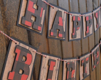 Lumberjack Birthday - Lumberjack First Birthday - Lumberjack Banner - Happy 1st Birthday Banner - Buffalo Plaid Banner - Lumberjack Birthday