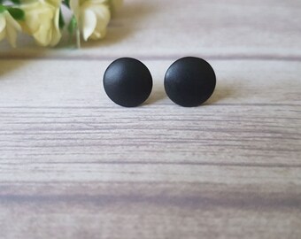Matte black studs, Black stud earrings, Black earrings for men, Round earrings, Tiny stud earrings, Simple earrings black, Hypoallergenic