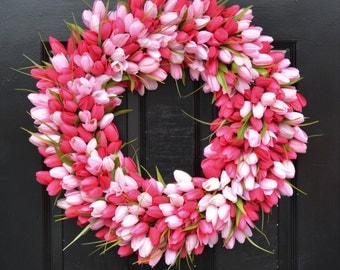 THIN Spring Tulip Wreath, Front Door Wreath, Storm Door Wreath, Spring Wreath, Silk Flower Wreath, Tulip Wreaths, Sizes 16-24 inch available