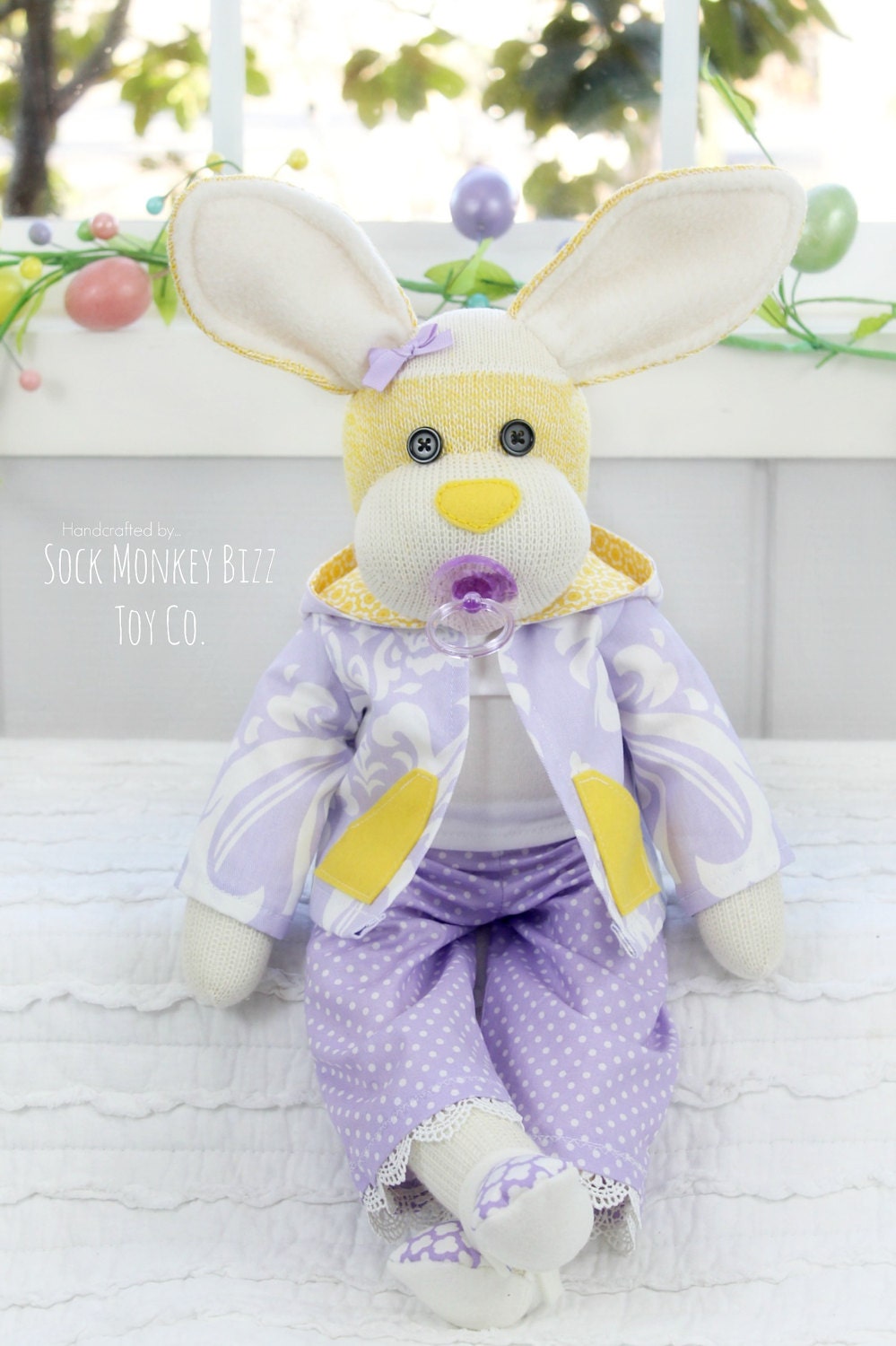 Yellow Easter Bunny Rabbit Baby Doll with Pacifier