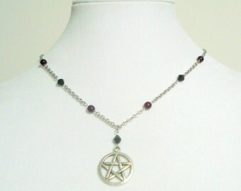 Pentagram Necklace Pentacle Necklace Dark Garnet Red And Black