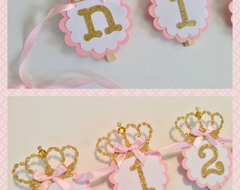12 month photo banner princess theme newborn to one year pink gold mint silver birthday picture banner