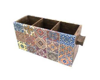 Wooden pens holder , desk organizer makeup organiser , stationery storage , desk caddy wod , cubicle decor , boho pens holder