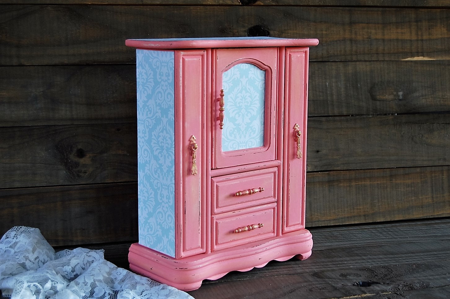 Decoupage Jewelry Box Jewelry Armoire Coral Mint Green
